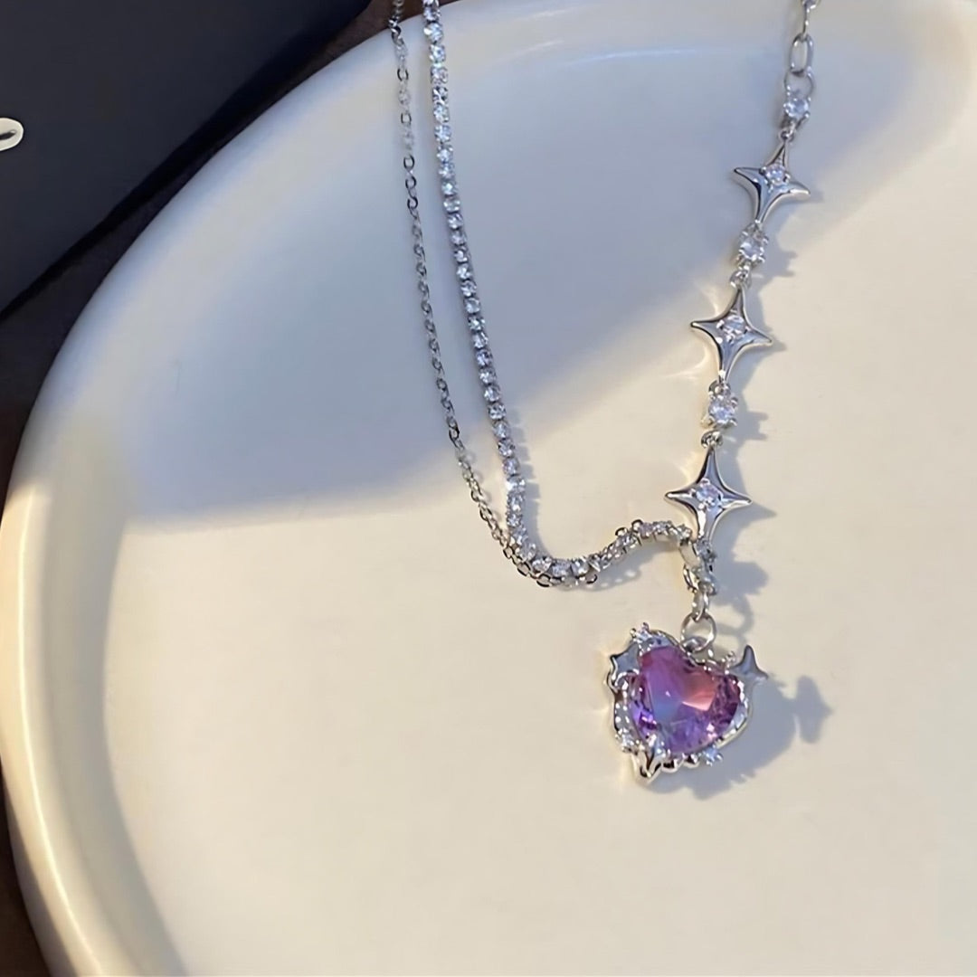Starry Heart Clavicular Necklace-Luxandluxy