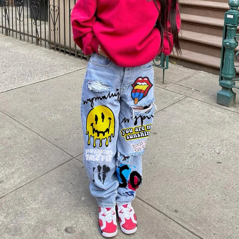 Street Personality Custom Women's Jeans-Luxandluxy