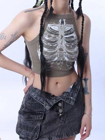 Skeleton Crop Top Y2K Cyberpunk