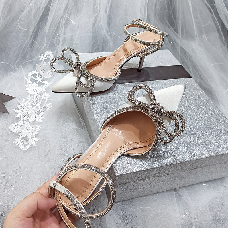 Crystal Bowknot Ankle Strap Heels