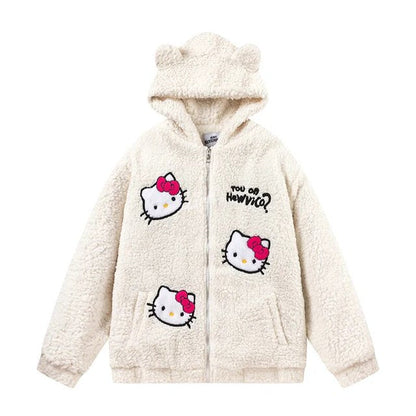 Hello Kitty Lambswool Embroidery Hoodie