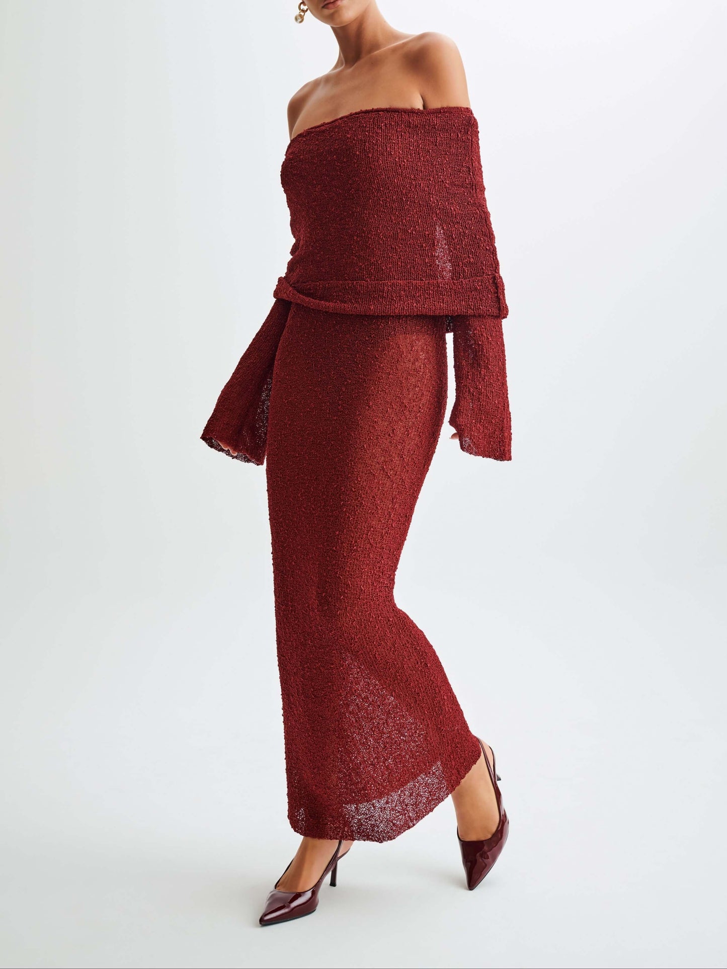 Marisol Off Shoulder Boucle Maxi Dress