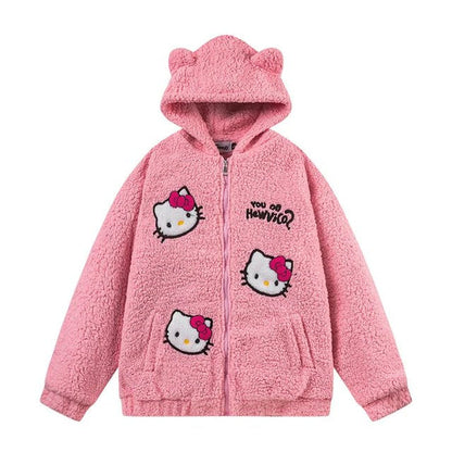 Hello Kitty Lambswool Embroidery Hoodie