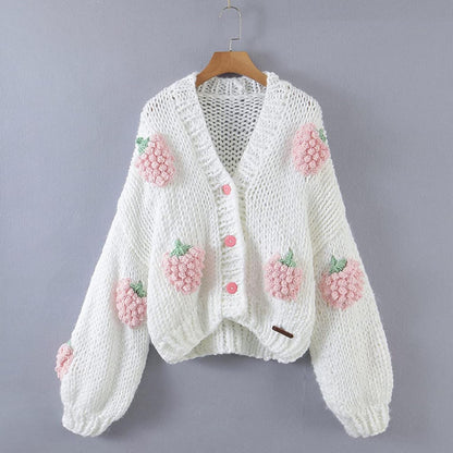 3d Popout Peach Strawberry Cardigan