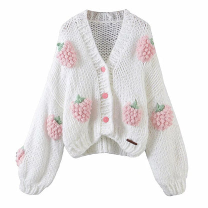 3d Popout Peach Strawberry Cardigan