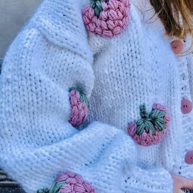 3d Popout Peach Strawberry Cardigan