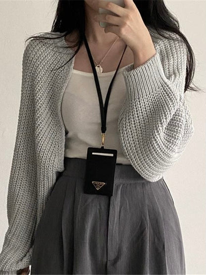 Plain Open Front Crop Knit Cardigan