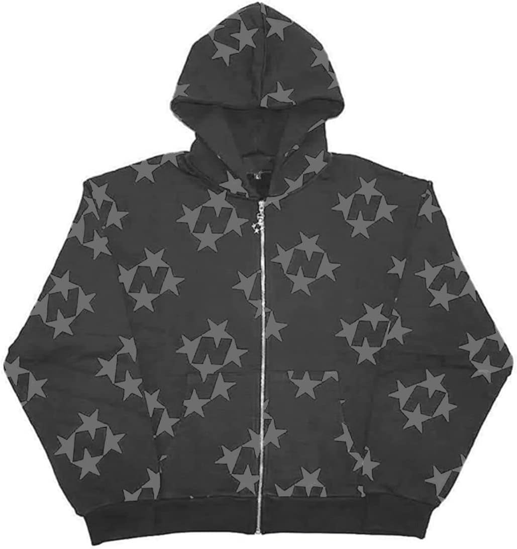 Grunge Diamond Star Zip-Up Hoodie