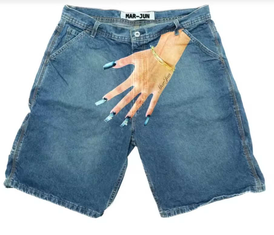 Hand on my zip area Jorts