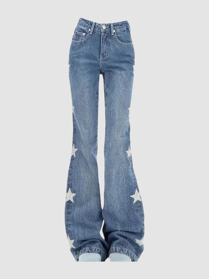 Vintage Star Print Flare Jeans
