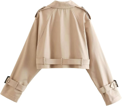 Beige Double Breasted Crop Trench Jacket