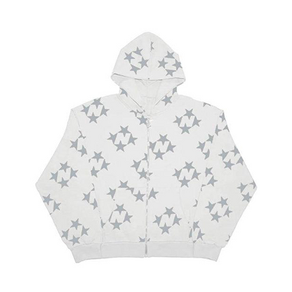 Grunge Diamond Star Zip-Up Hoodie