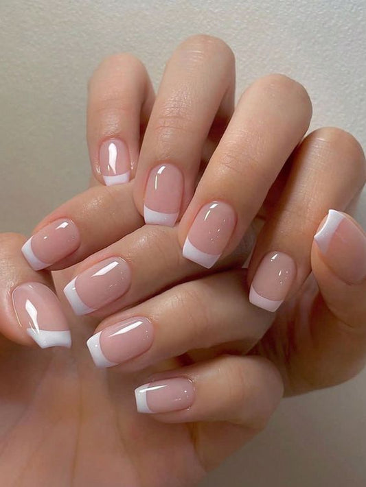 Acrylic French Tips Press On Nails-Luxandluxy