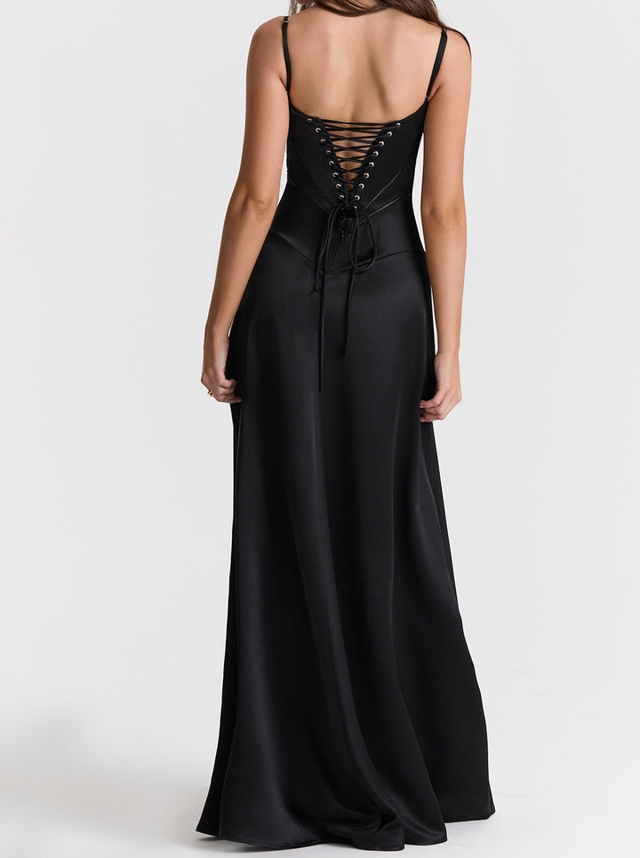 'Anabella' Black Lace Maxi Dress-Luxandluxy