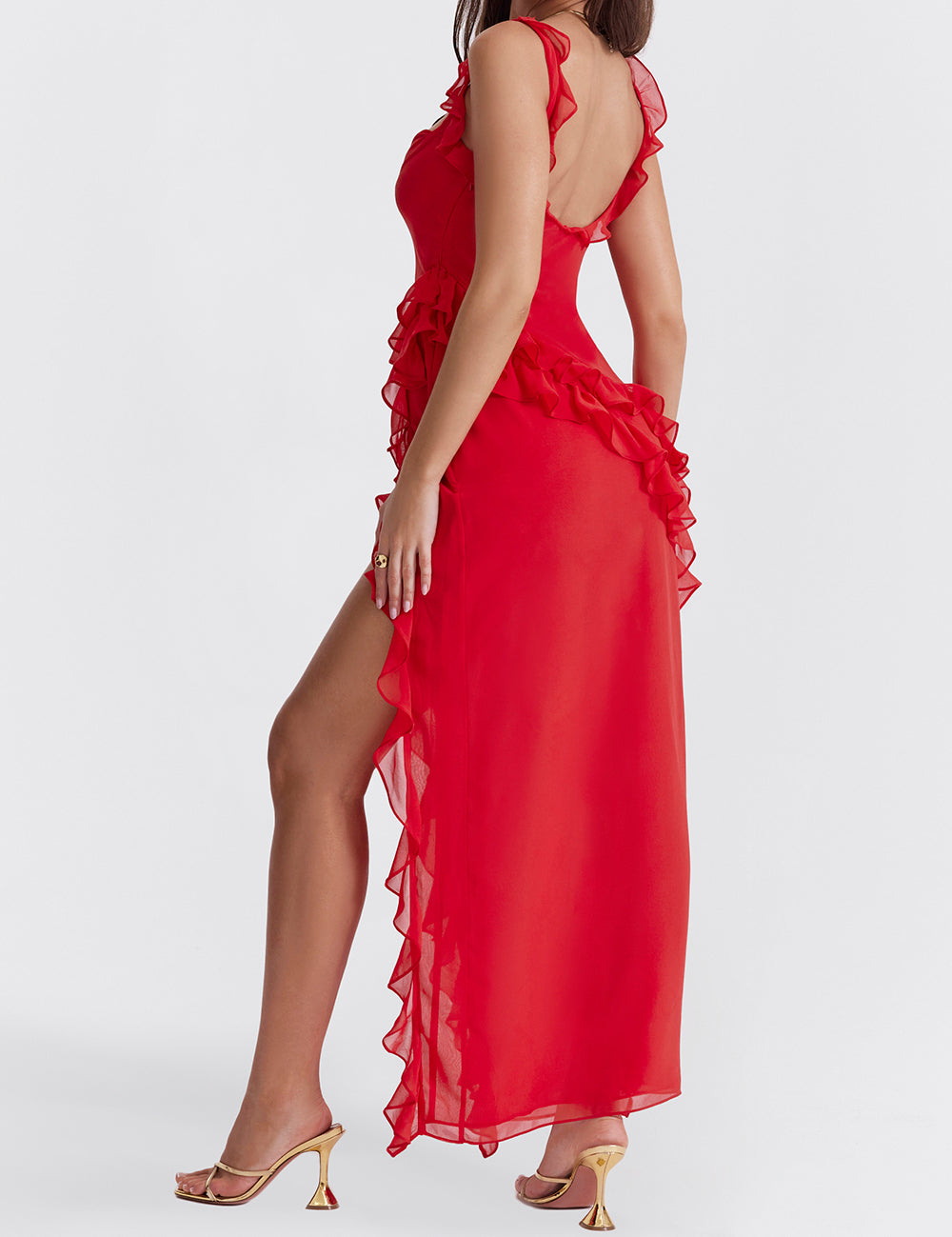 Ariela Cherry Ruffle Maxi Dress-Luxandluxy