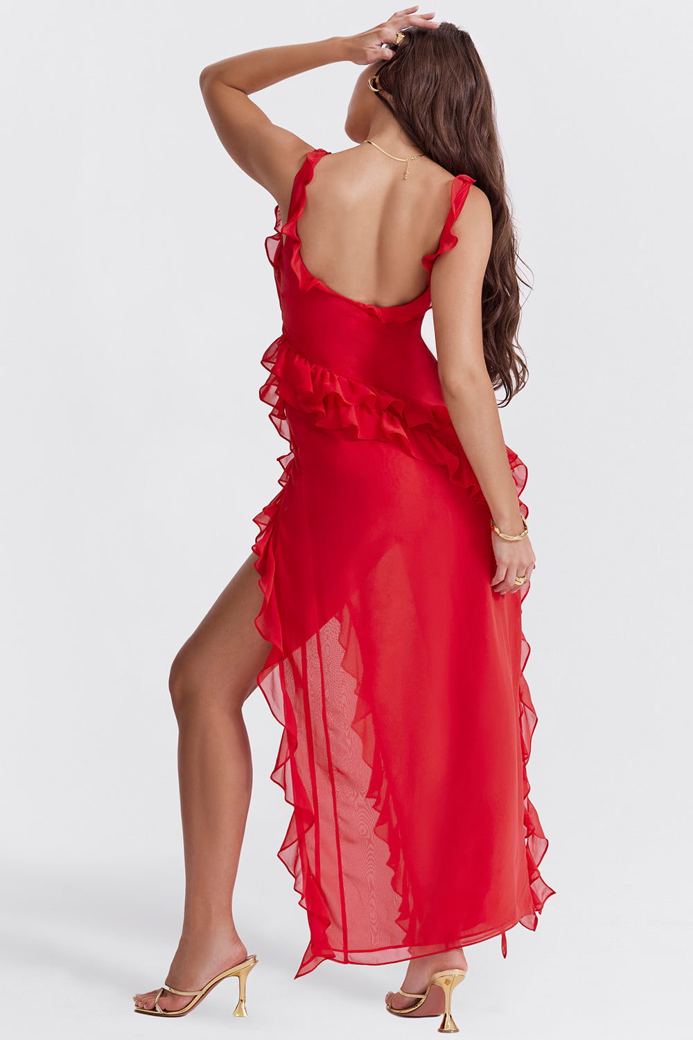 Ariela Cherry Ruffle Maxi Dress-Luxandluxy