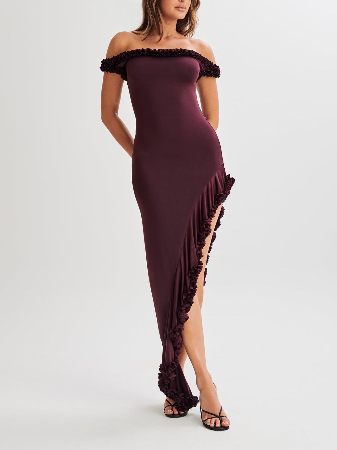 Arielle Off Shoulder Ruffle Midi Dress-Luxandluxy