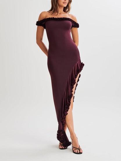 Arielle Off Shoulder Ruffle Midi Dress-Luxandluxy