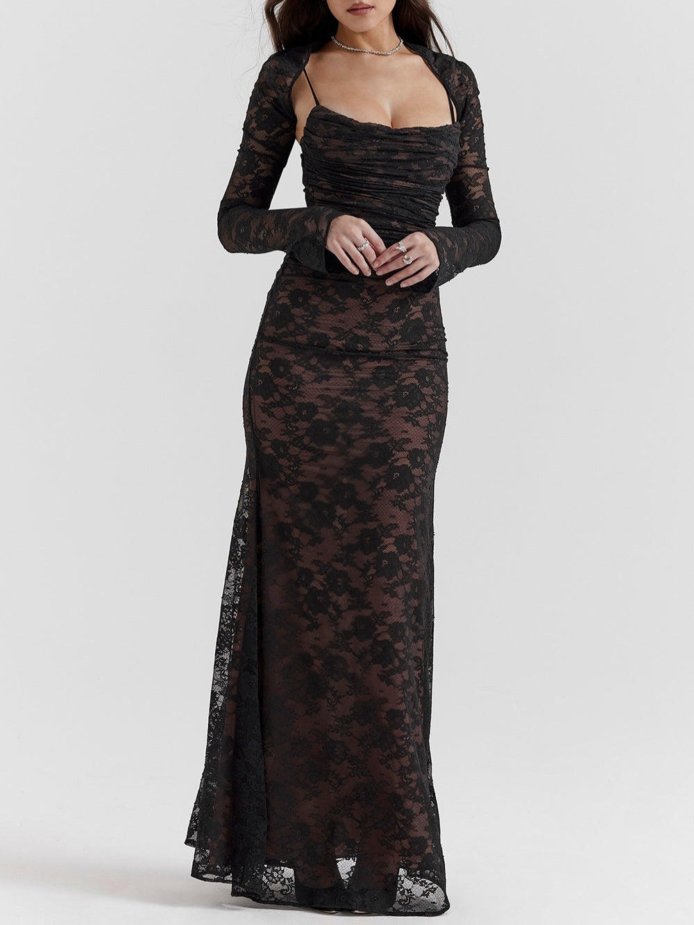 Artemis Black Lace Maxi Dress