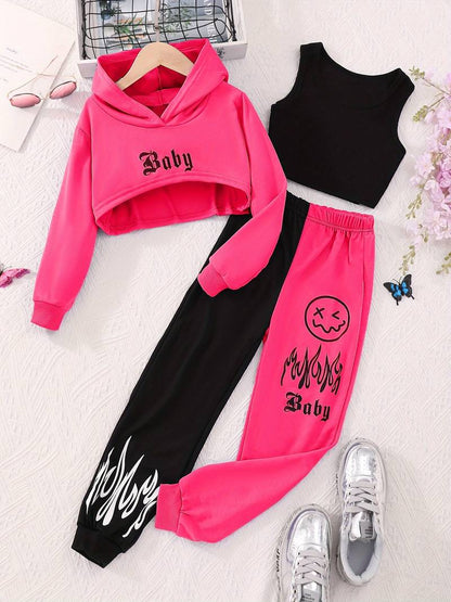 'Baby' Hoodie Tank Top Sweatpants 3pcs Set-Luxandluxy