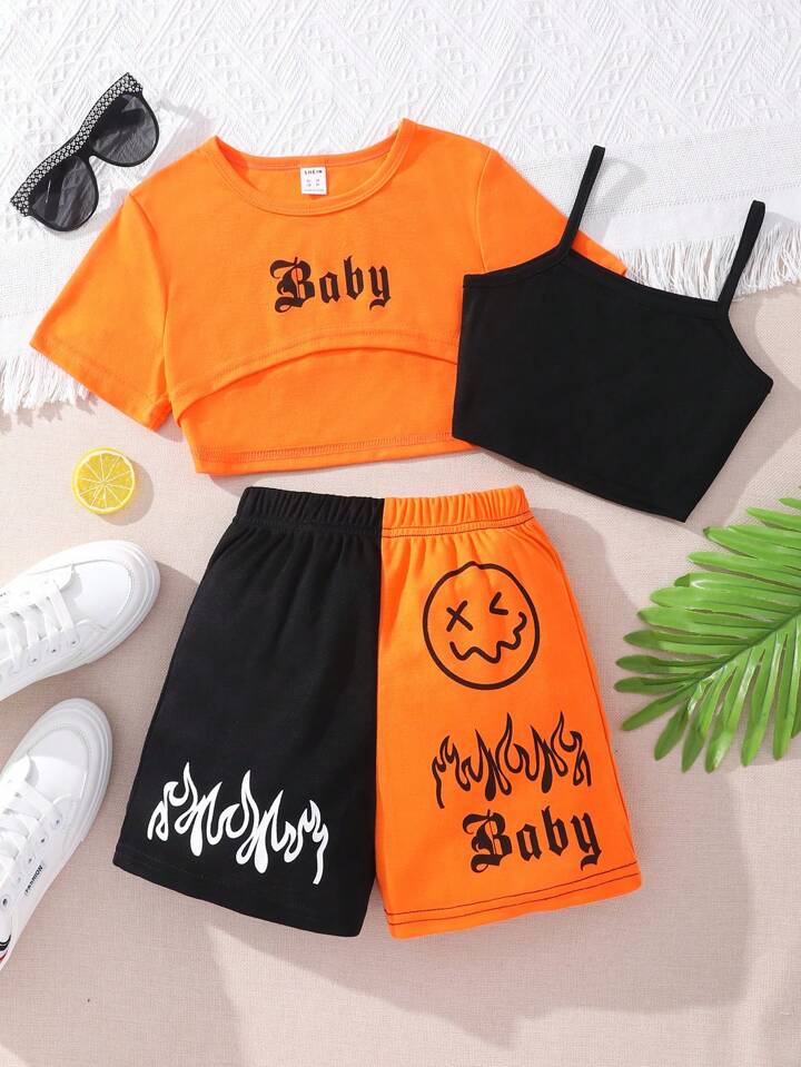 'Baby' Vest Shorts & Tank Top 3Pcs Set-Luxandluxy