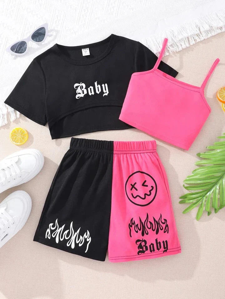 'Baby' Vest Shorts & Tank Top 3Pcs Set-Luxandluxy