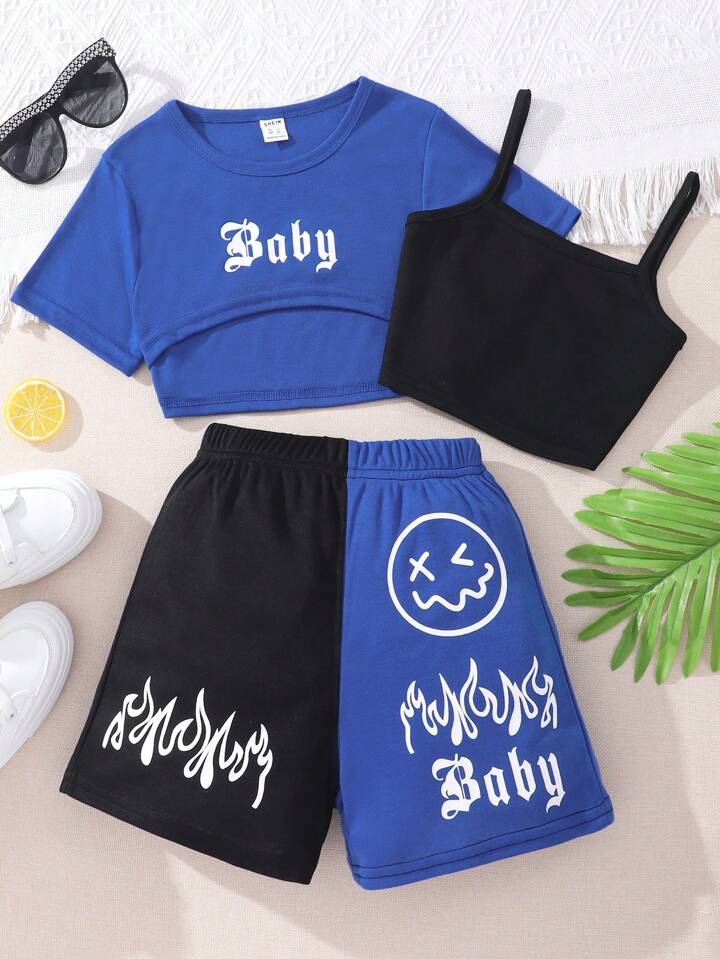 'Baby' Vest Shorts & Tank Top 3Pcs Set-Luxandluxy