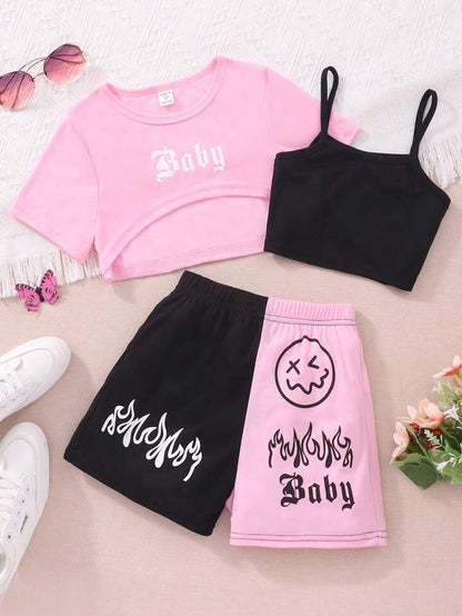 'Baby' Vest Shorts & Tank Top 3Pcs Set-Luxandluxy