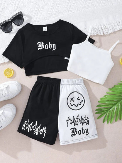 'Baby' Vest Shorts & Tank Top 3Pcs Set-Luxandluxy