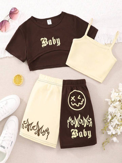 'Baby' Vest Shorts & Tank Top 3Pcs Set-Luxandluxy