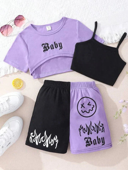 'Baby' Vest Shorts & Tank Top 3Pcs Set-Luxandluxy