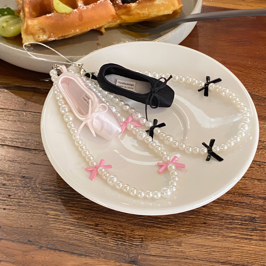 Ballet Shoe Pearl Phone Charm Strap-Luxandluxy