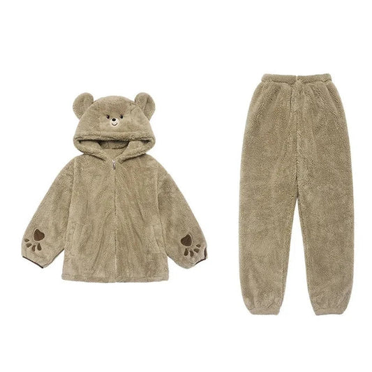 Bear Fleece Hooded Pajama Set-Luxandluxy