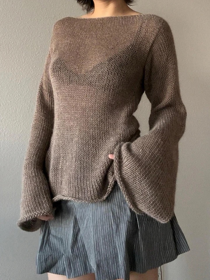 Bell Sleeves Tie Back Knit Sweater-Luxandluxy