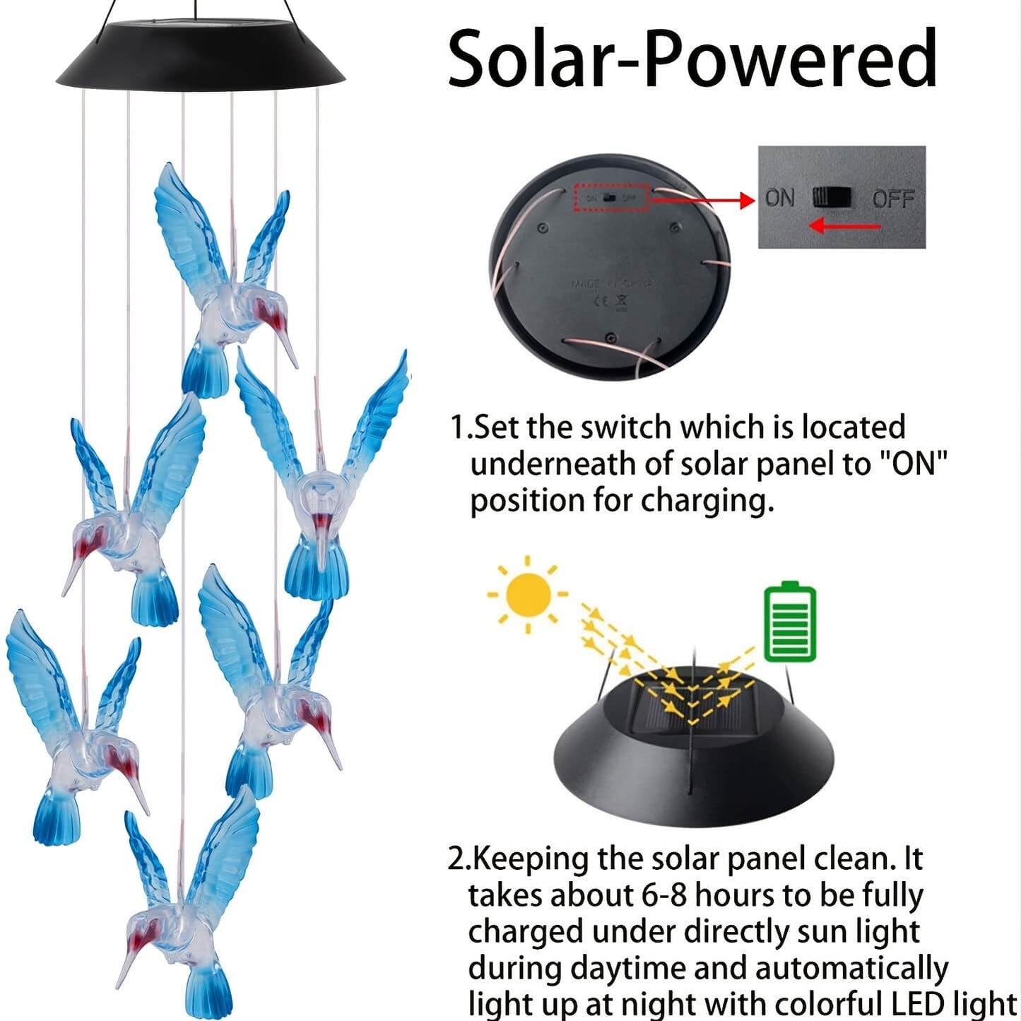 Bird Solar LED Wind Chimes-Luxandluxy