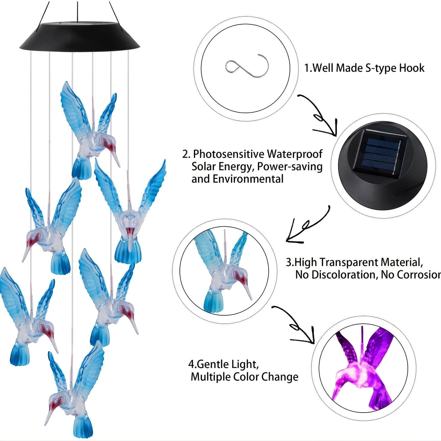 Bird Solar LED Wind Chimes-Luxandluxy