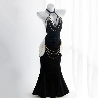 Black Albedo Backless Cosplay Dress-Luxandluxy