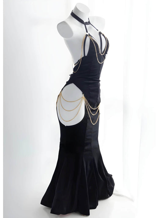 Black Albedo Backless Cosplay Dress-Luxandluxy