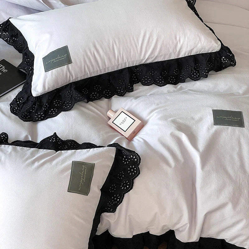 Black Lace Ruffle Bedding Set-Luxandluxy