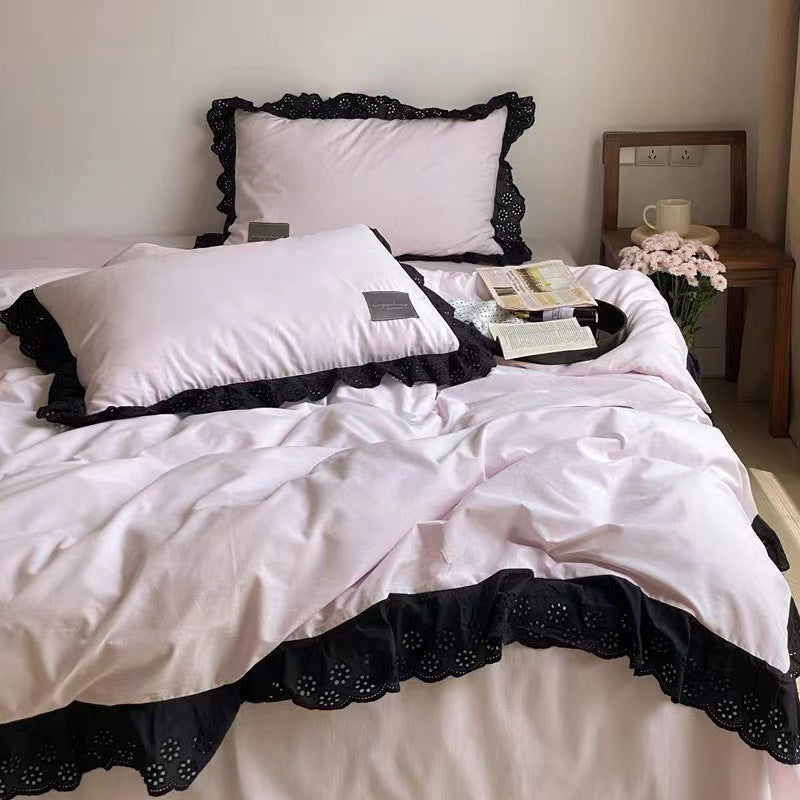 Black Lace Ruffle Bedding Set-Luxandluxy