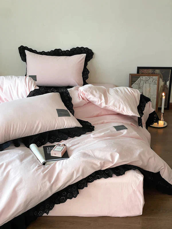 Black Lace Ruffle Bedding Set-Luxandluxy