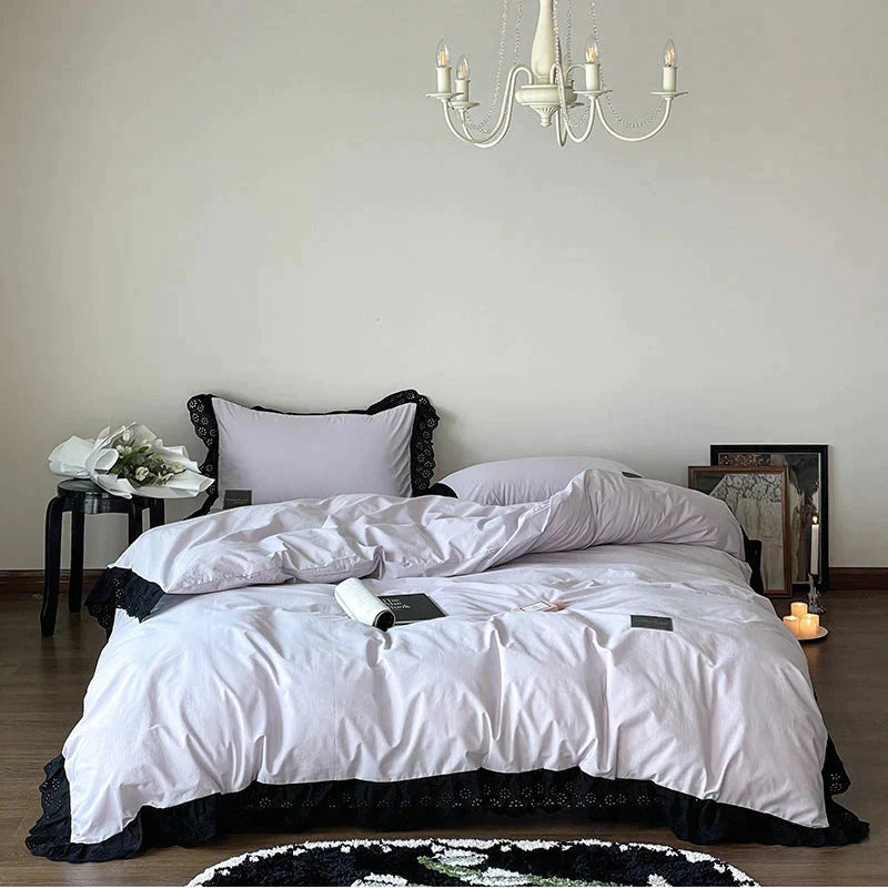 Black Lace Ruffle Bedding Set-Luxandluxy