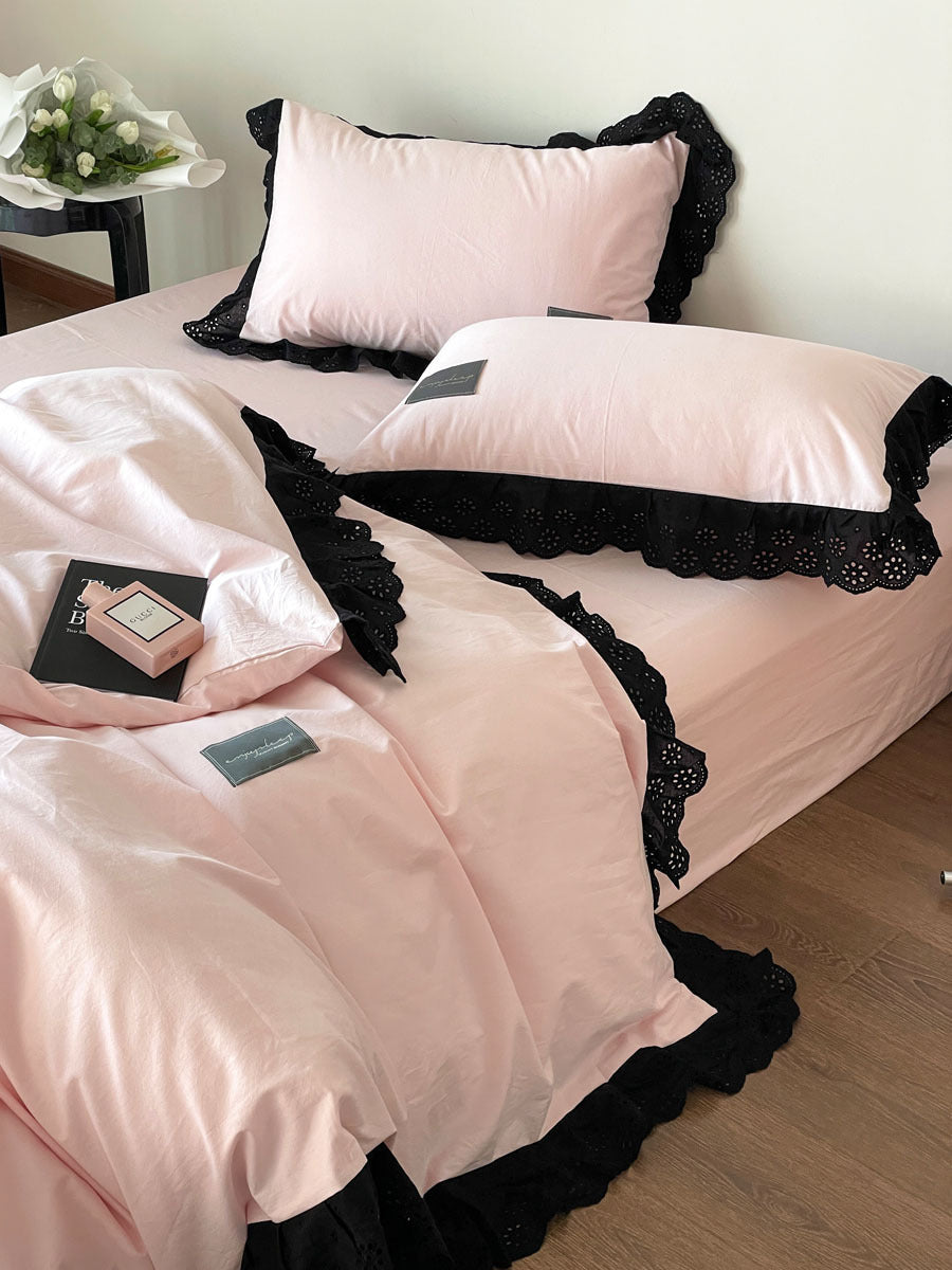 Black Lace Ruffle Bedding Set-Luxandluxy