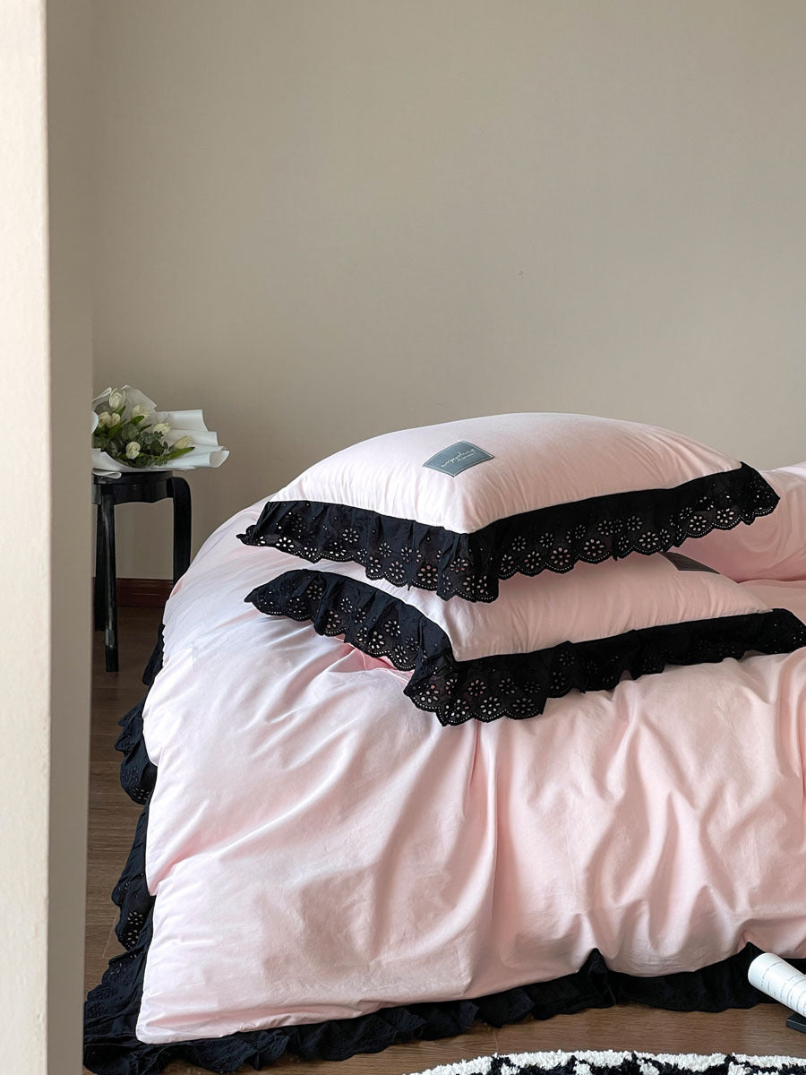 Black Lace Ruffle Bedding Set-Luxandluxy