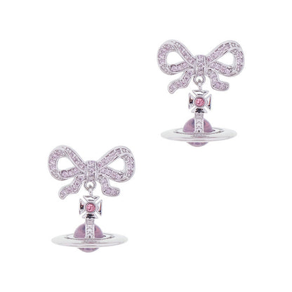 Bow 3D Saturn Orb Drop Stud Earring-Luxandluxy