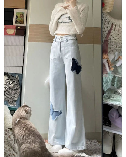 Butterfly Patch Wide Leg Jeans