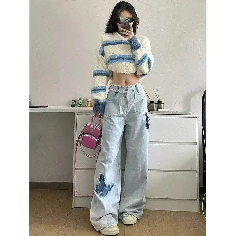 Butterfly Patch Wide Leg Jeans