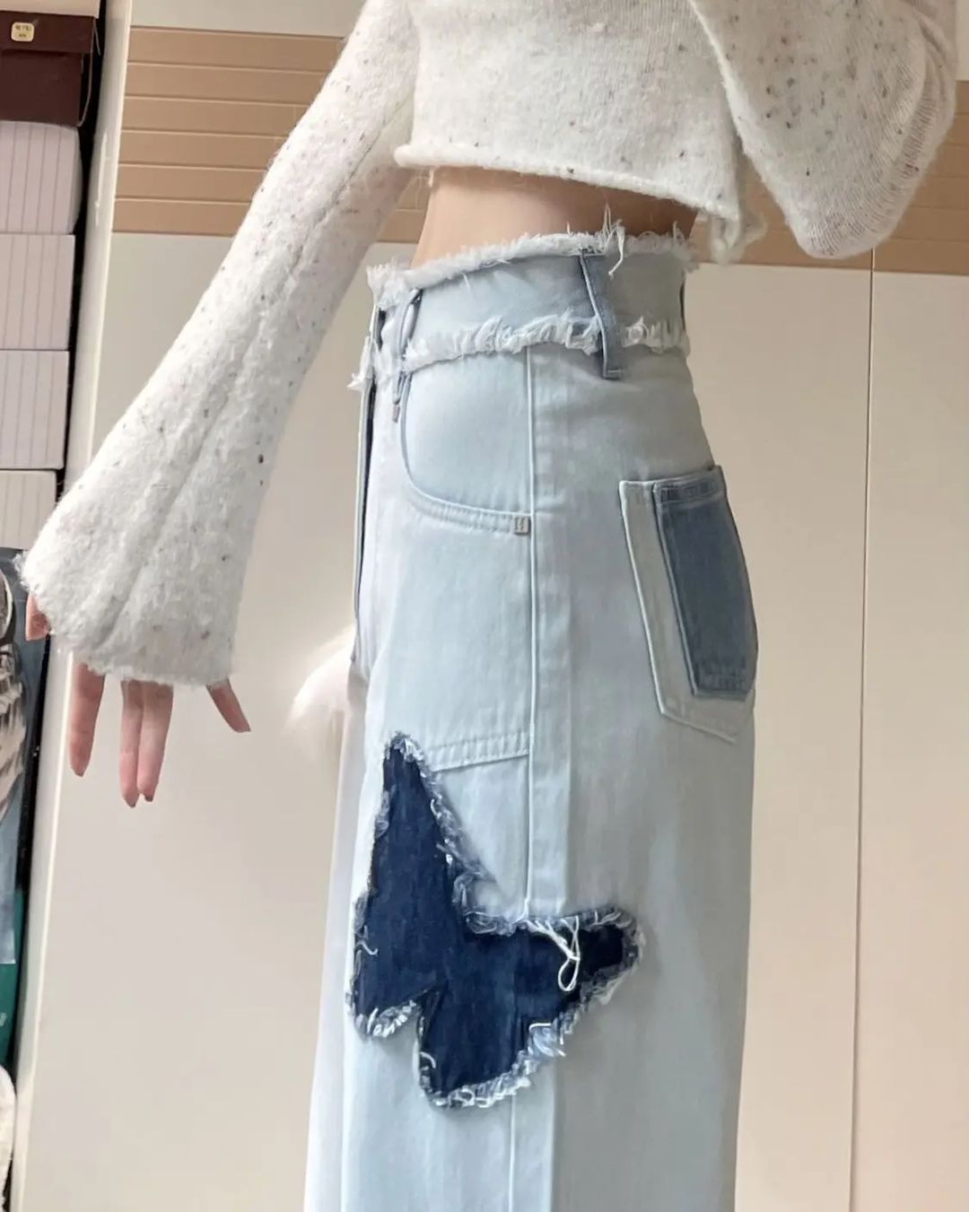 Butterfly Patch Wide Leg Jeans