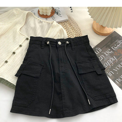 Cargo Pockets Mini Denim Skirt-Luxandluxy