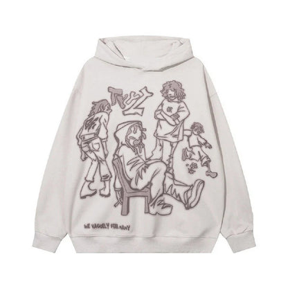 Cartoon Line Character Print Graphic Hoodie-Luxandluxy